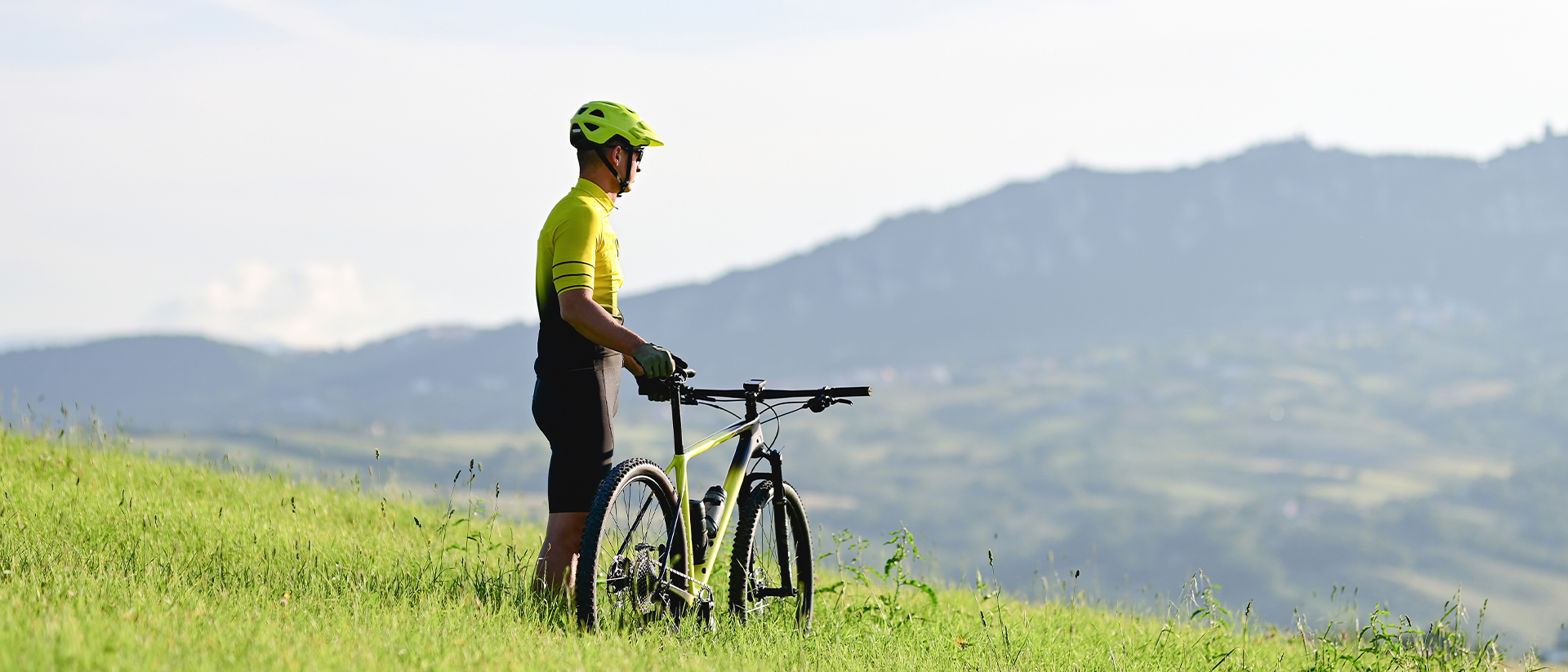 Greenstorm header image single cyclist in field